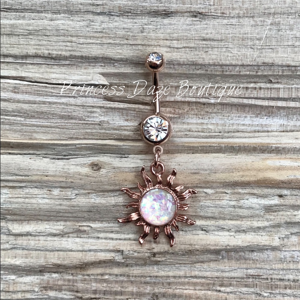 Rose‎ Gold Opal Blazing Sun Belly Button Ring